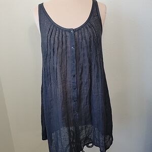 EILEEN FISHER GREY LINEN TUNIC TOP